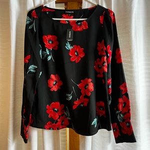 BNWT express black floral top! Super cute button sleeve details. Beautiful!